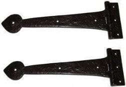 Twelve as new B&M - 15'' Spear End Door Tee Hinges (pair), black cast iron (with screws) (stock imag