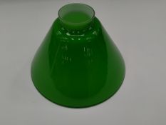 Twelve as new glass opaline green bell lampshades. Approx 20cm x 12cm x 4.5cms.
