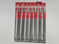 Seven as new Milwaukee Sawzall Reciprocating Saw Blades, Medium Metal, 1.5mm- 8mm, 300mm, 18TPI (48-