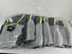 Six as new Arena Unisex Spiky III Backpack 45, navy/neon yellow (x5) and dark smoke/neon yellow (x1)