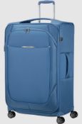 An as new Samsonite Re-lite spinner expandable, 4 wheels, capri blue, 115/129L, material: softside,