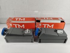 Two Llme interlocked switched socket-outlet units, IP66/IP67, one sealed as new and one unsealed, bo