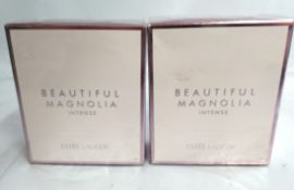 Two as new Estée Lauder Beautiful Magnolia 50ml EDP, sealed.