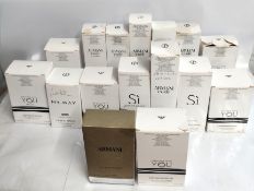 Thirty seven Armani perfumes/testers and related (please note: bottles may have been used/packaging