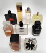 Thirty four perfumes/testers and related to include Chanel, Moschino, Prada, Lacoste, Boss, Paco Rab