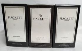 Three as new Hackett London 100ml EDP fragrances- two bespoke and one absolute, sealed boxes.