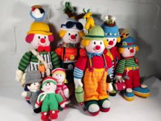 Eight assorted Jean Greenhowe hand knitted toys (five large toys and three smaller toys).