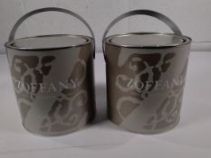 Two as new 2.5L cans of Zoffany Acrylic Eggshell pastel paint.
