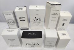 Thirty boxed perfumes/testers and related to include Jean Paul Gaultier, Lancome, Prada, Boss, Paco
