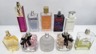 Forty perfumes/testers and related to include YSL, Chanel, Issey Miyake, Mugler, Armani and more! (p