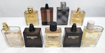 Forty Burberry perfumes/testers and related (please note: some bottles may have been used/packaging