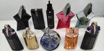 Forty Mugler perfumes/testers and related (please note: bottles may have been used/packaging may hav