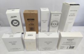 Thirty boxed perfumes/testers and related to include Moschino, Lancome, Paco Rabanne, Boss, Chloe, D
