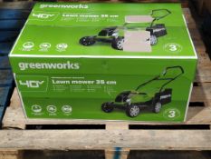 As new Greenworks Cordless Lawn Mower, 35cm, comes with 2x 40V 2Ah Batteries & One Charger, (6952909