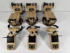 Nine pre-owned US Army Equipment to include 3x ground sensor repeaters, 3x battery cases and 3x moti