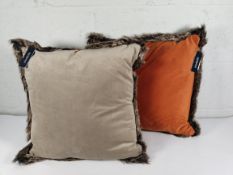 Eight as new Paoletti Kiruna faux fur trim cushions 45x45 (4x orange, 4x taupe).