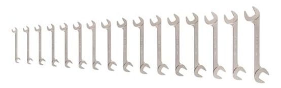 A Tekton 16 piece angled head open end 10-27mm wrench set, packaging opened/worn, boxed. (stock imag