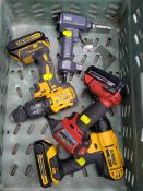Three pre-owned tools to include DeWalt 20v DCD711 drill, DMB air tool, Milwaukee M18 ONEID impact d