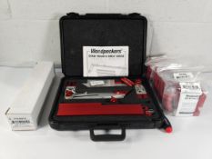 Six as new Woodpeckers products to include A Stair Tread and Shelf Gauge (STSG-WP-20), 4x Box Clamps
