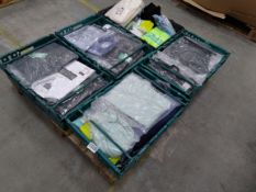 Five crates of as new clothes and accessories. Adult and child in various sizes.