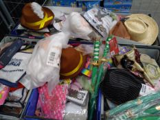 Fifteen crates of assorted fancy dress costumes and props. Various sizes.