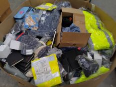 A pallet of assorted corporate stock including clothing, accessories and related.