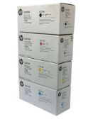 Four as new HP 650A LaserJet Toner Cartridges: 1x Black (CE270AC), 1x Cyan (CE271AC), 1x Yellow (CE2