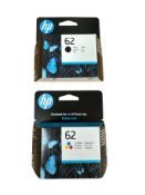 Sixty as new HP 62 Tri-Colour & Black Ink Cartridges (Aprox. 30 of each) (Warrenty end: AUG 2026)