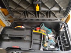A pre-owned Stanley tool box to include a quantity of pre-owned tools to include Makita.