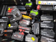 A quantity of assorted pre-owned power tool batteries to include Makita 18v, Milwaukee M18, Ryobi 18