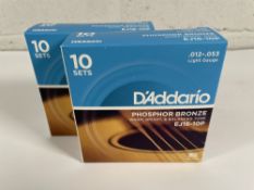 Twenty sets of as new D'Addario EJ16 Phosphor Bronze .012-.053 Acoustic Guitar Strings.