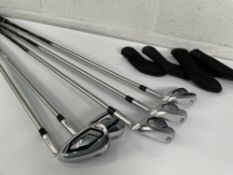 A custom set of as new Ping G440 Irons (orange), RH, 7-9, PW and UW (5 irons), Power Spec Alta Quick