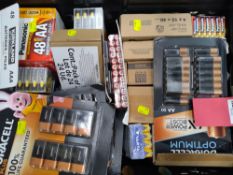 A quantity of assorted mixed batteries to include AA / AAA, Duracell, Panasonic (one crate).