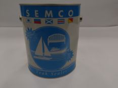 Four as new unopened cans of Semco teak sealer, natural, gallon 128 fl oz, 3784.8 ml per can.