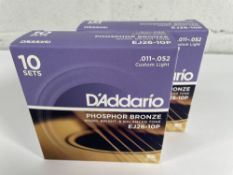 Twenty sets of as new D'Addario EJ26 Phosphor Bronze Acoustic Guitar Strings, 11-52 Custom Light.
