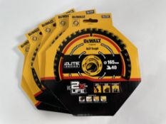 Five as new DEWALT Wood Extreme 2nd Fix Circular Saw Blades, 165mm x 20mm, 40T (DT10640-QZ).