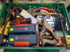 A quantity of assorted pre-owned and new hand and power tools to include Bosch, Einhell, DeWalt (one