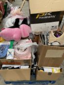Assorted items to include household, stationery and toiletries and a large Minnie Mouse soft toy.