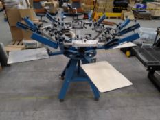 Preowned M&R 0197 Kruzer 6 colour 4 station screen printing press, plus approx. 90 preowned aluminiu