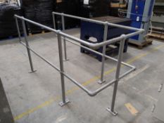 Preowned galvanised steel barrier 4cm wide poles. Overall dimensions approx. 222cm x 111cm x 87.5cms