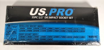 As new US PRO 35-piece, 1/2-inch drive metric impact socket set includes shallow and deep 6-point (h