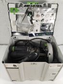A pre-owned Festool router 240V, crack on outer carry case top, sold as seen. (OF 2200 EB-Plus)
