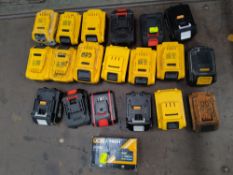 Twenty assorted pre-owned power tool batteries to include DeWalt 18v, DeWalt 20v.