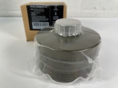Five boxed as new MIRA NBC-77 SOF 40mm NATO Filters (for gas masks).