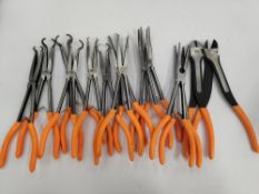 Thirteen assorted preowned MAG Tools hand tools, including; Long Reach Long Nose Pliers (P11LRNCAO),