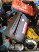 A quantity of assoted pre-owned power tools to include Ebrauer 240v angle grinder, Bosch GSB18v-45 d