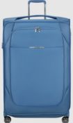 An as new Samsonite re-Lite 83/35 expandable spinner suitcase in capri blue, 156L/170L, box opened.