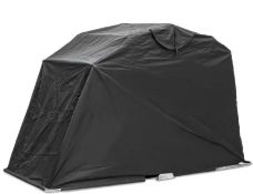 A Motoguard universal folding motorcycle garage tent size XL, black, box opened and worn. (A050825)