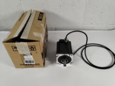 A Sanyo Denki 2-phase, 250 VAC, IP65-rated industrial Sanmotion stepping motor, box open. (SP2862-51