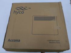 Two as new Hyco Accona 1.0kw panel heaters with electronic timers.